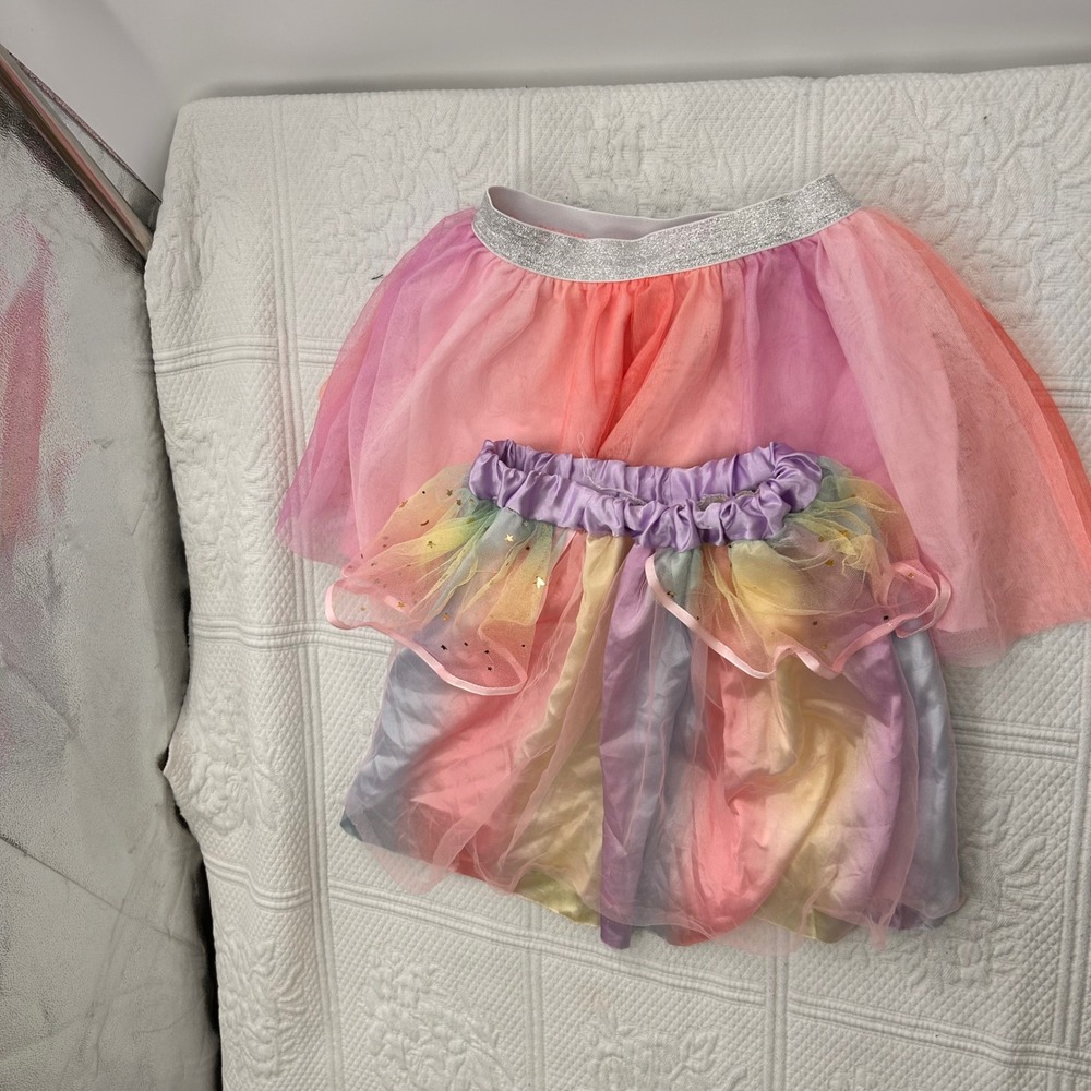 Girls Rainbow Tutu and Ombre Skort Set Pink Purple Stars Glitter Waistband